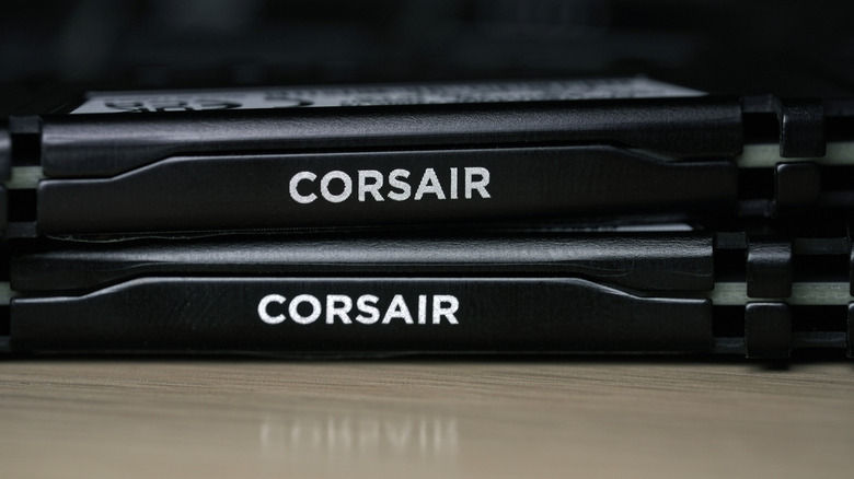 Corsair DDR4 DRAM modules stacked on top of one another