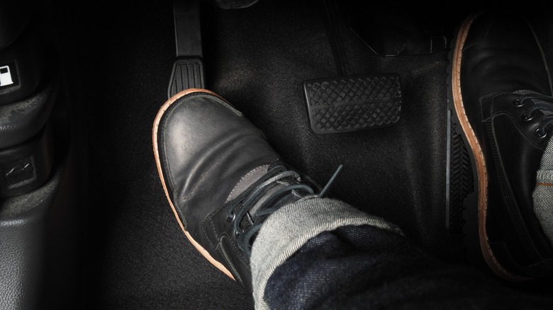Close up of feet on pedal
