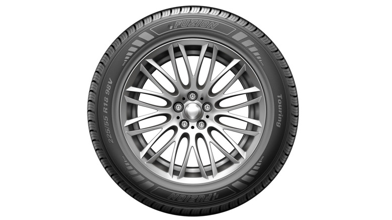Fuzion tire displayed for sale