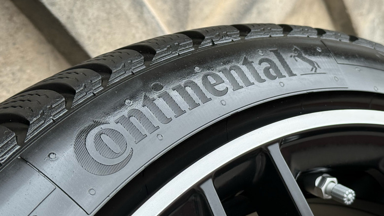 A Continental tire on a wheel.