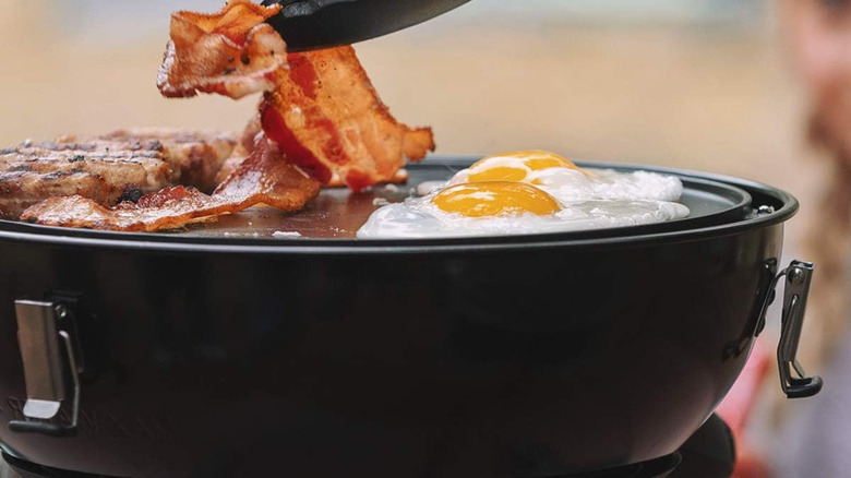 breakfast foods on Coleman grill