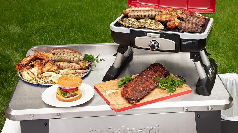 cooked food by a grill