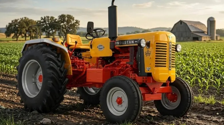 A Hindustan tractor in a field.