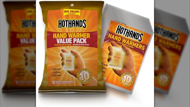 A stock image of HotHands hand warmers on a white background.