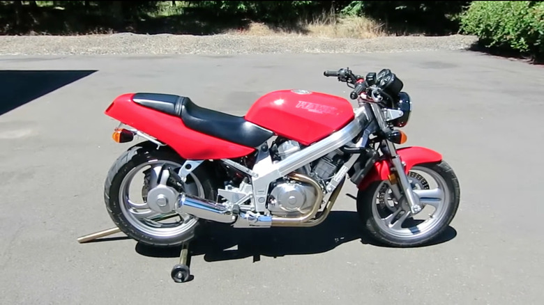Red Honda Hawk GT NT650 parked