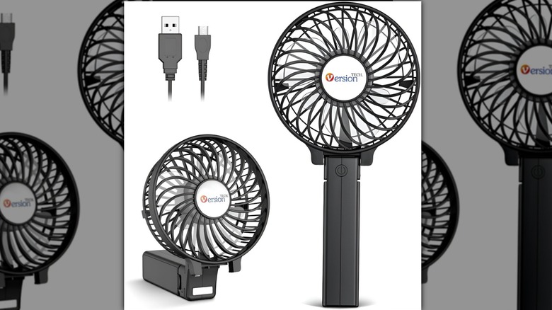 Two VersionTECH fans with USB chargers on white background