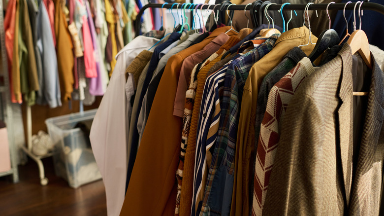 Clothing racks at a thrift store