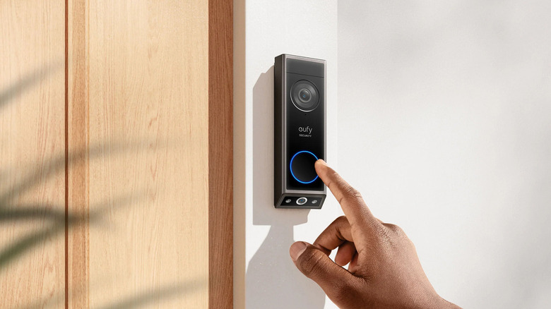 Eufy video doorbell on white wall