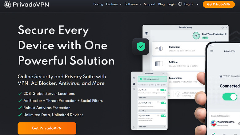 Screenshot of PrivadoVPN homepage