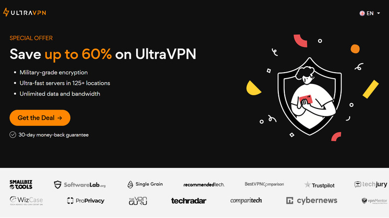 Screenshot of UltraVPN homepage