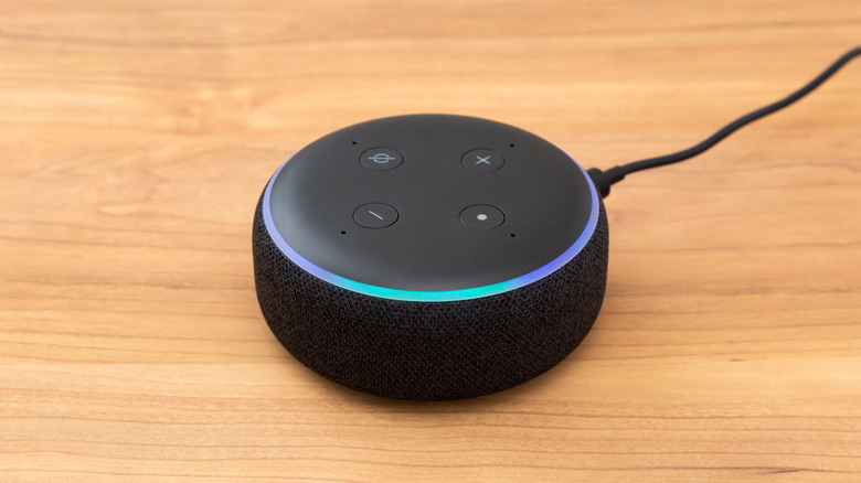 Smart speaker on a wooden table