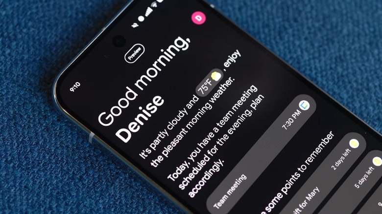Google Pixel 10 smartphone showing Magic Cue's Daily Hub feature on-screen
