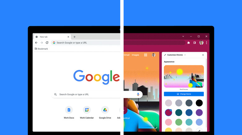 Chrome homepage before and after customization