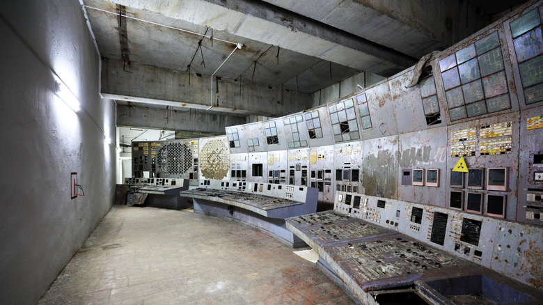 Control panel for Reactor 4 of the dilapidated Chernobyl Nuclear Power Plant