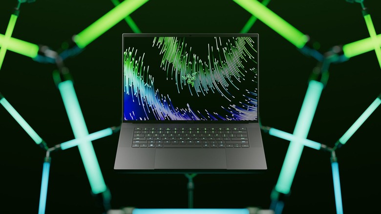 Razer Blade 16 with neon background