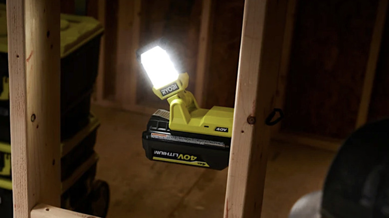 Ryobi 40V light illuminating a work site