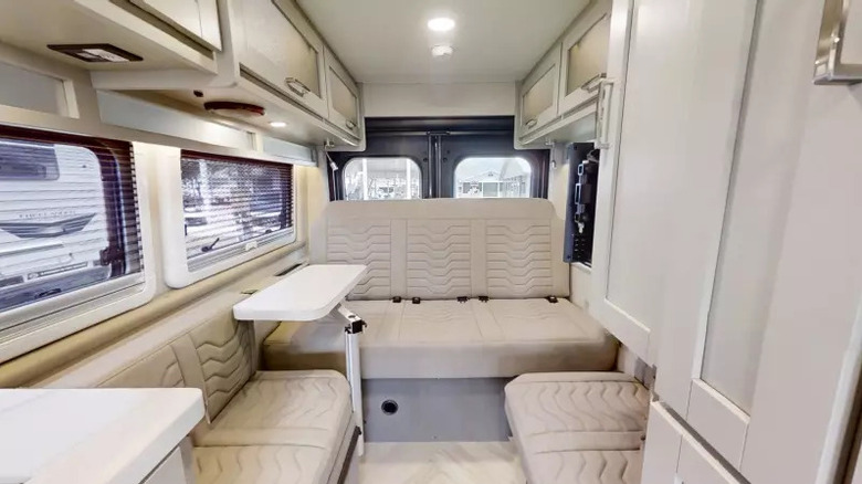 The all-white interiors of a Coachmen Nova