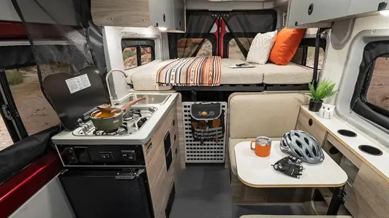 The interiors of a Winnebago Solis Pocket.