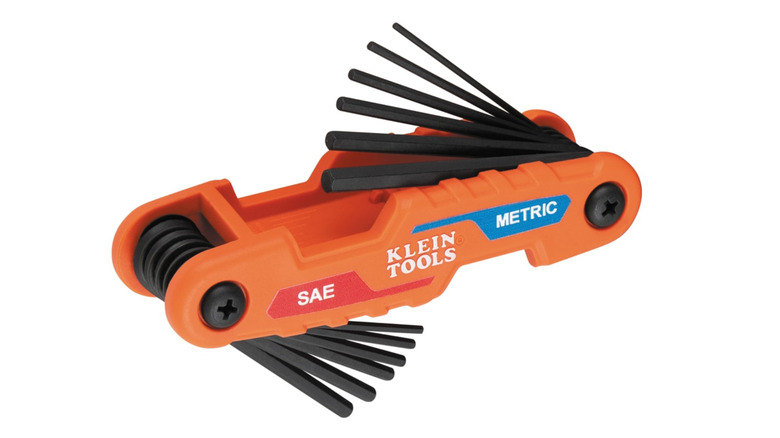 Compact Folding Hex Key with orange handle on a white background
