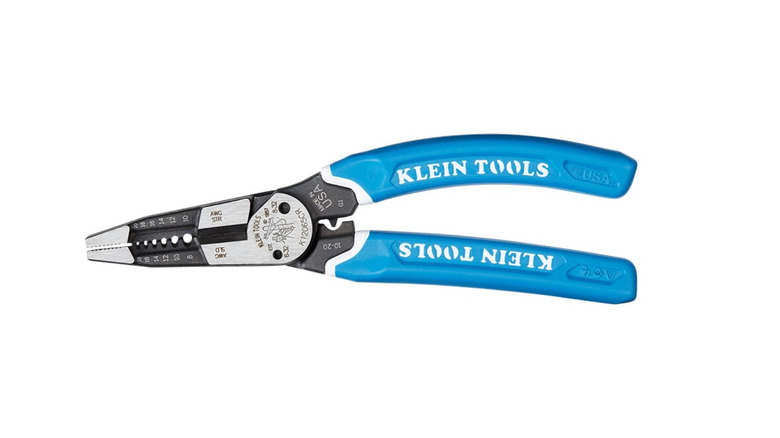Klein Tools Heavy-Duty Wire Stripper with blue handle on white background