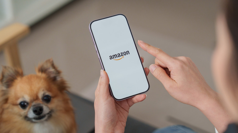 Person using the Amazon app on a smartphone.