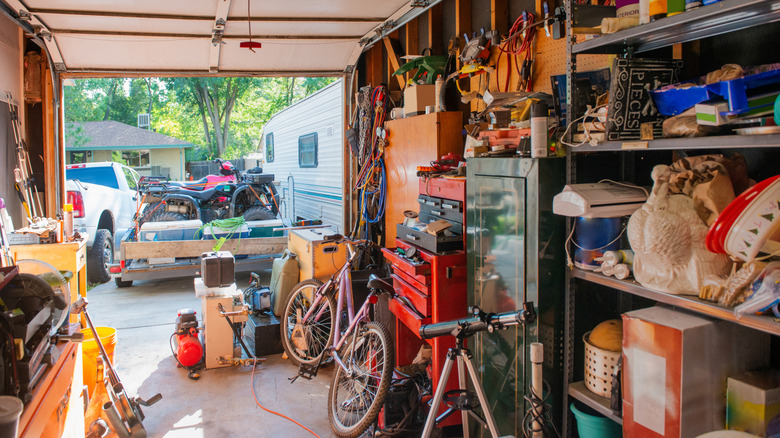 a garage with lots of things in it