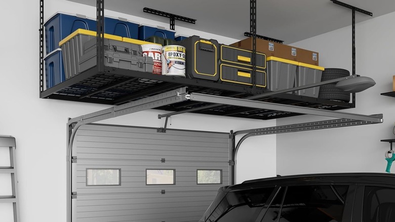 overhead rack installed in a garage