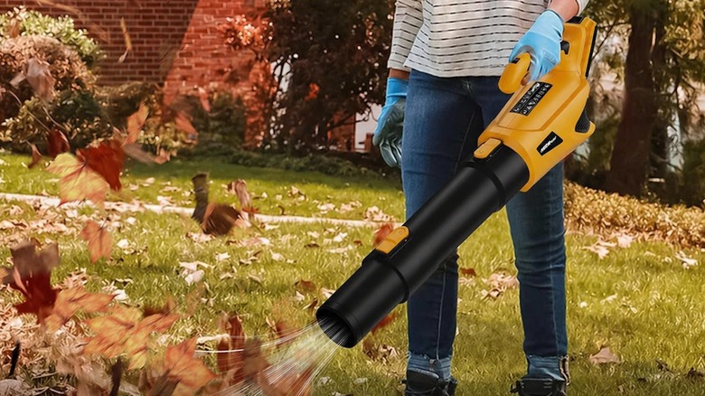 Heinpro 20V Cordless Leaf Blower in use