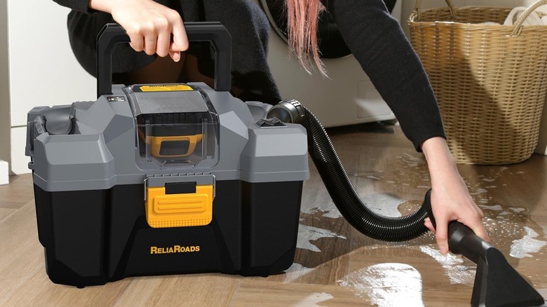 ReliaRoads 20V Wet/Dry Vacuum being used to clean floor
