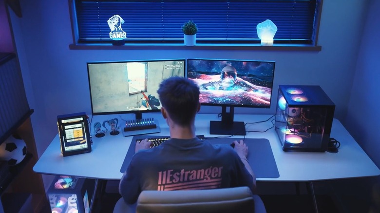 Overhead view of home office setup