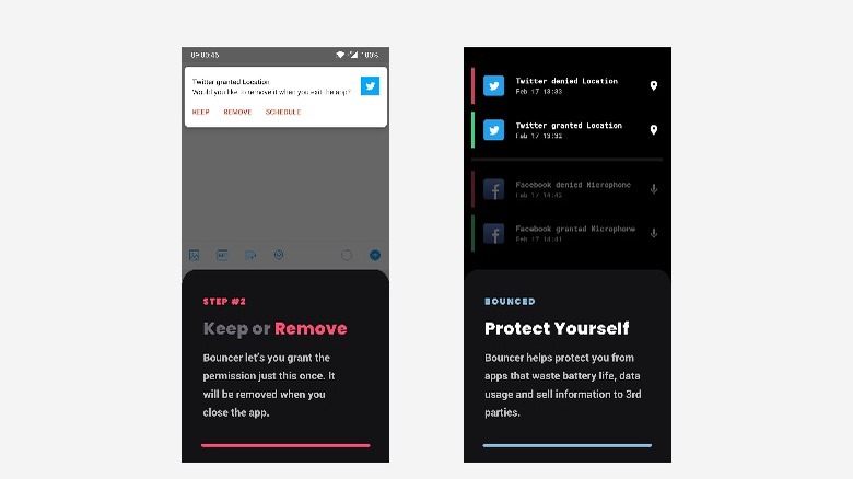 Bouncer app screens