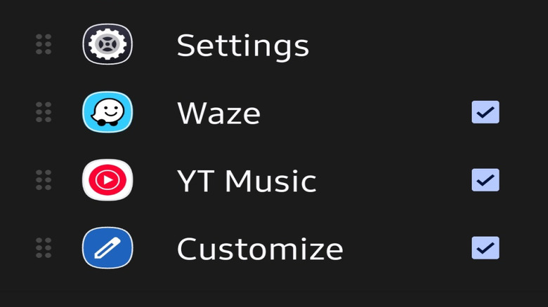 Android Auto app launcher showing a number of apps.