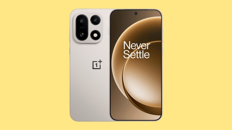 Official image of the OnePlus 15 smartphone from the front and back