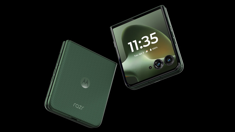 The Motorola Razr+ (2026) flip phone with its flip design visible