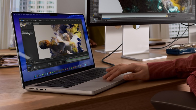 An Apple M5 Pro MacBook Pro attached to an external monitor