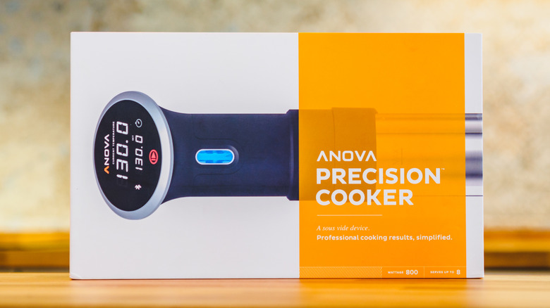 Anova cooker in box on a kitchen counter