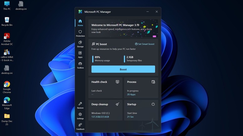 Microsoft PC Manager app launched on a Windows 11 PC