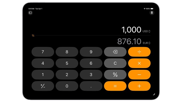 Screenshot of the iPadOS 26 version of the Calculator app.