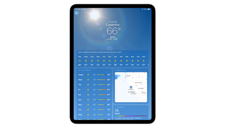 Apple's Weather app displayed on an iPad screen.
