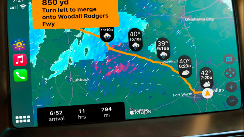Weather on the Way app CarPlay display