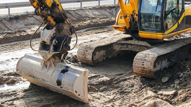 A grading bucket on site