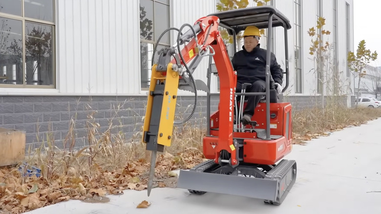 Close up of a hydraulic hammer attachment