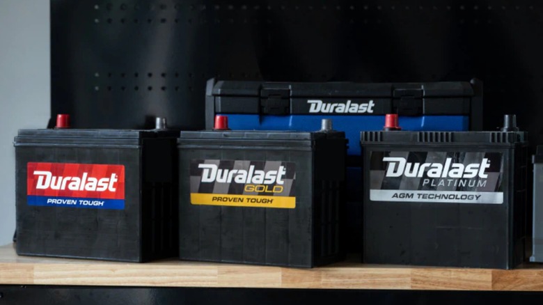 a collection of autozone duralast car batteries