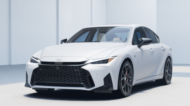 Front 3/4 view of Lexus IS in studio setting