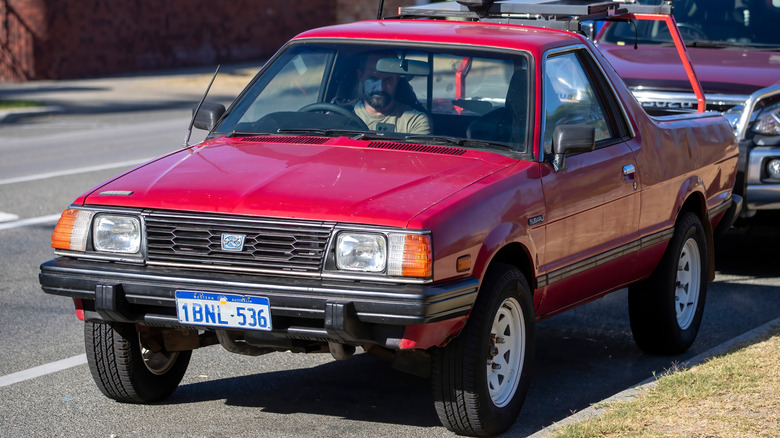 Subaru BRAT parked at the side of the road