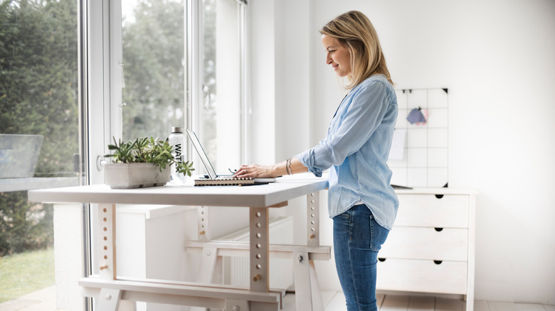 woman at standup desk