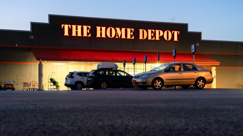 a Home Depot store at dusk