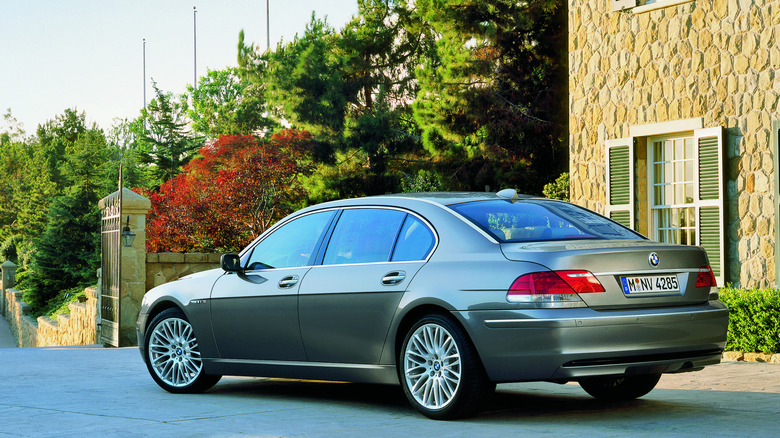 2006 BMW 765 li parked at country house, rear-left 3/4 view