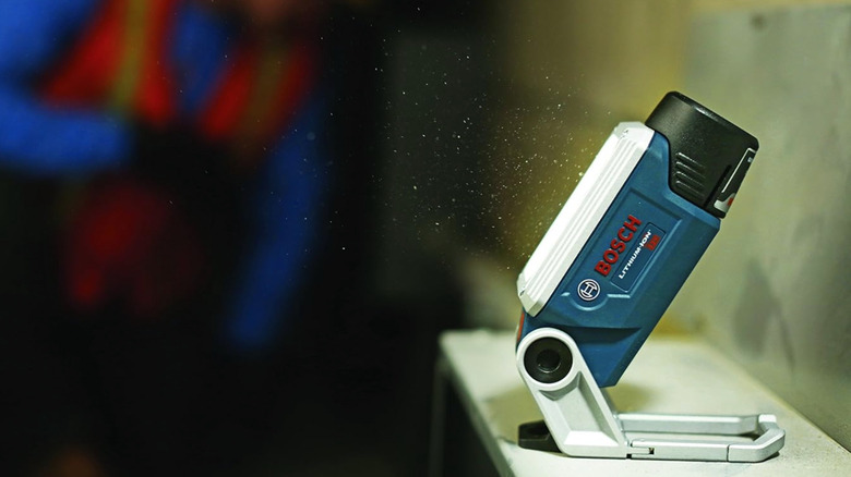 Bosch 12V Max worklight illuminating a job site