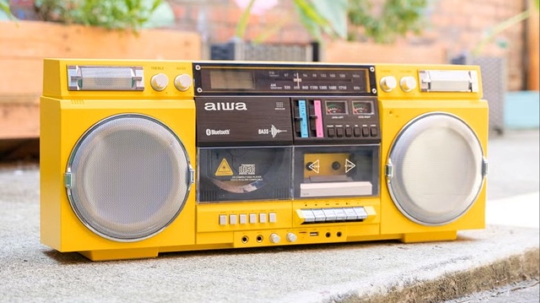 A yellow Backtrack boombox from Aiwa.